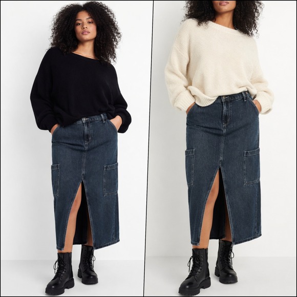 90s Cargo Pocket Column Denim Maxi Skirt‎ 16 Mid Rise Vtg Y2K Utility Streetwear - Picture 3 of 10